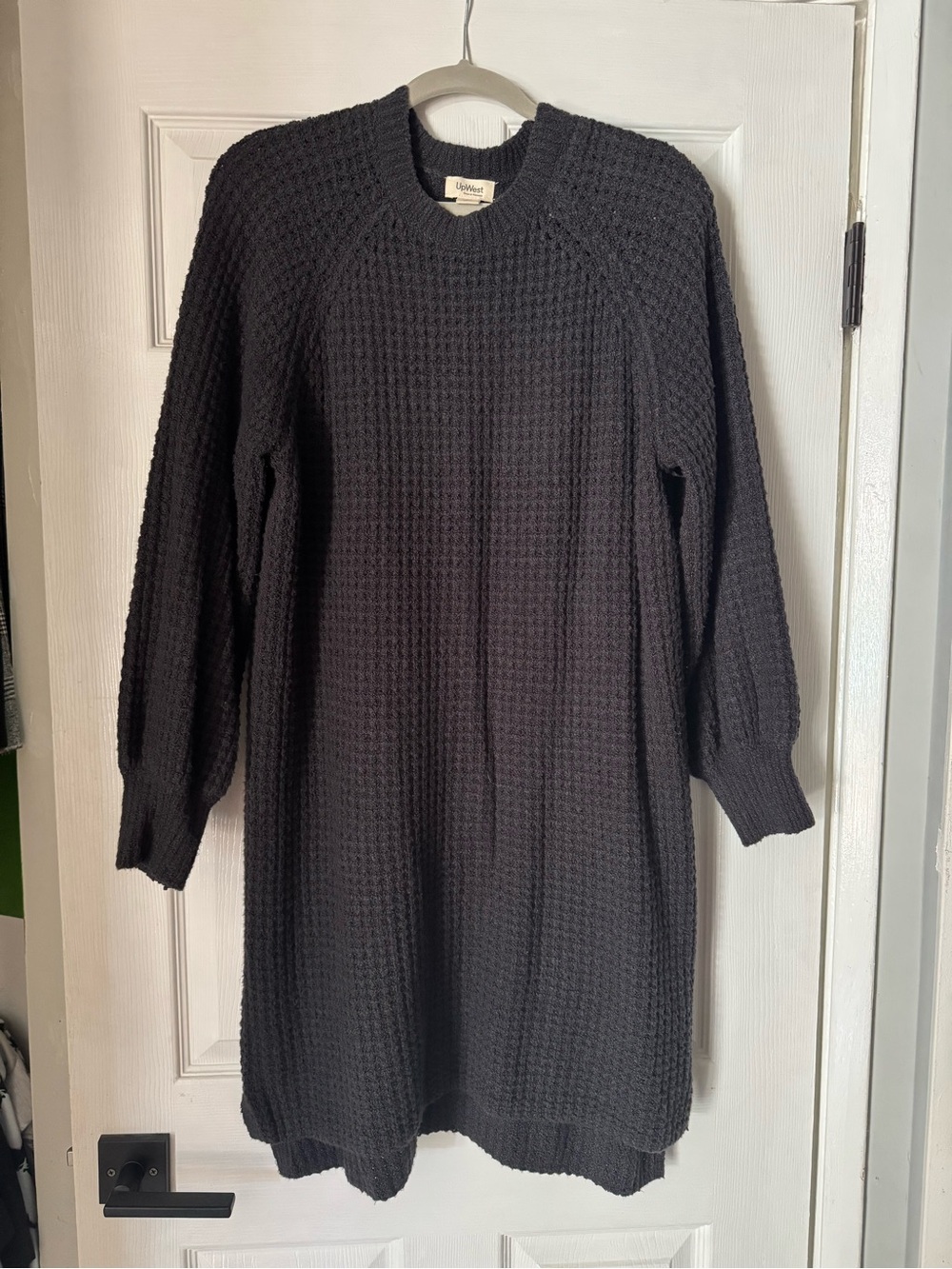 UpWest Black Waffle-Knit Crewneck Sweater Dress